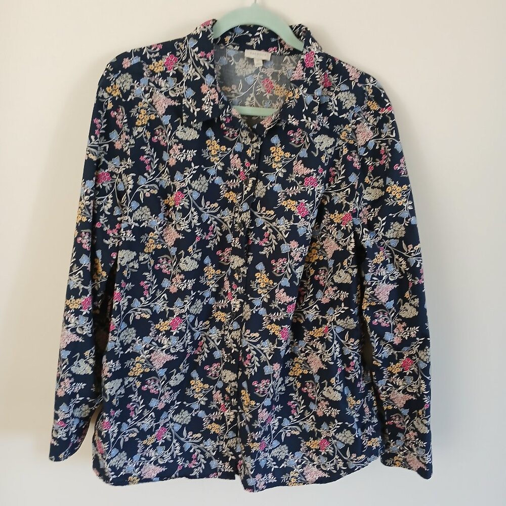Talbots Navy floral long sleeve shirt Sz XL